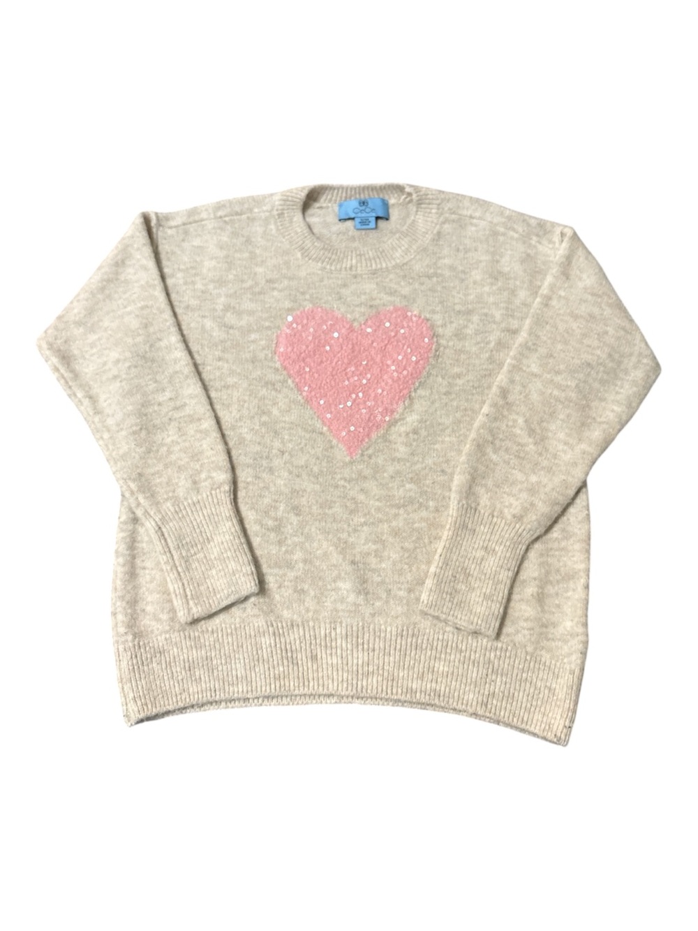 CeCe CREAM KNIT SWEATER WITH SPARKLY HEART LET THE LOVE SHINE THROUGH! GIRLS M